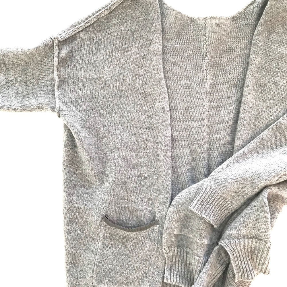 Grey Cardigan with Leather Trim Pockets